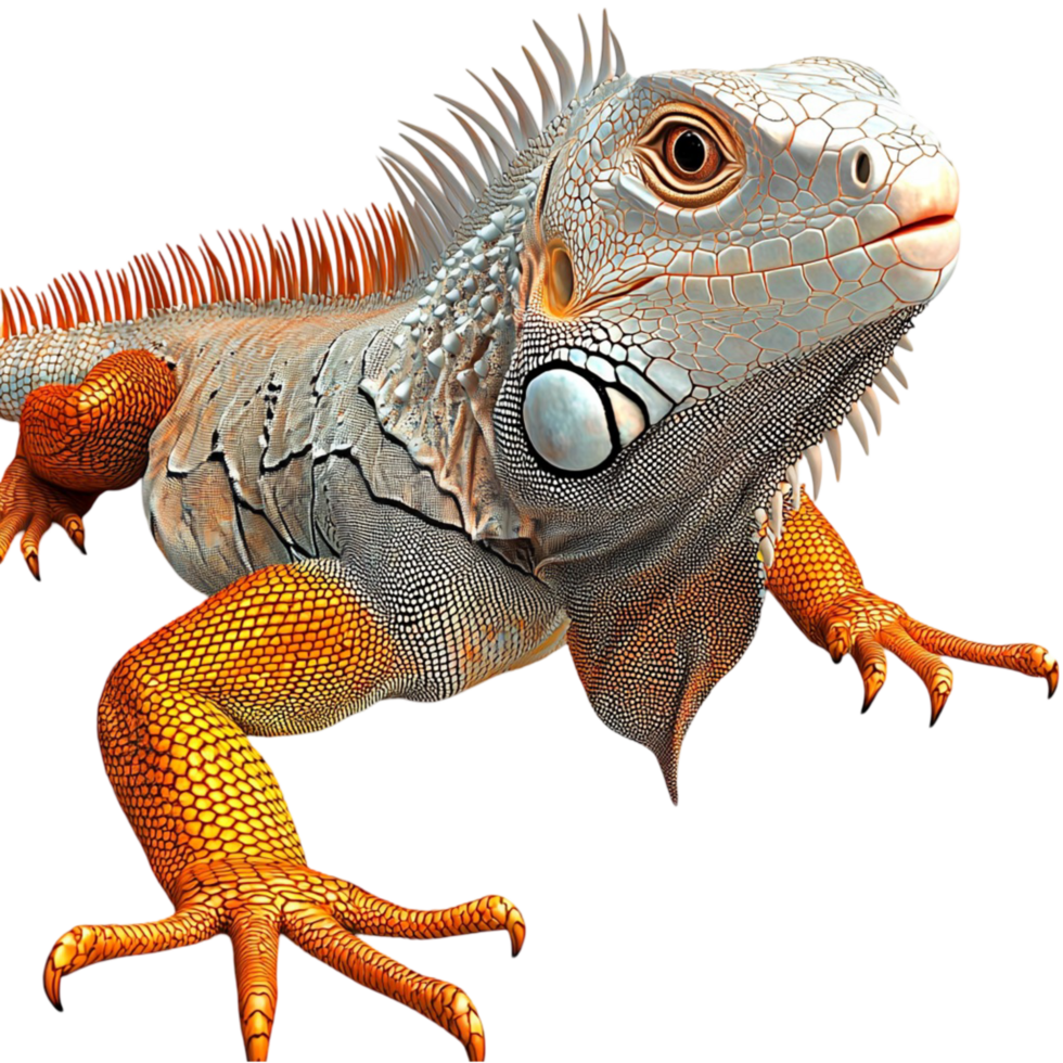 Vibrant orange iguana sting a focused gaze png
