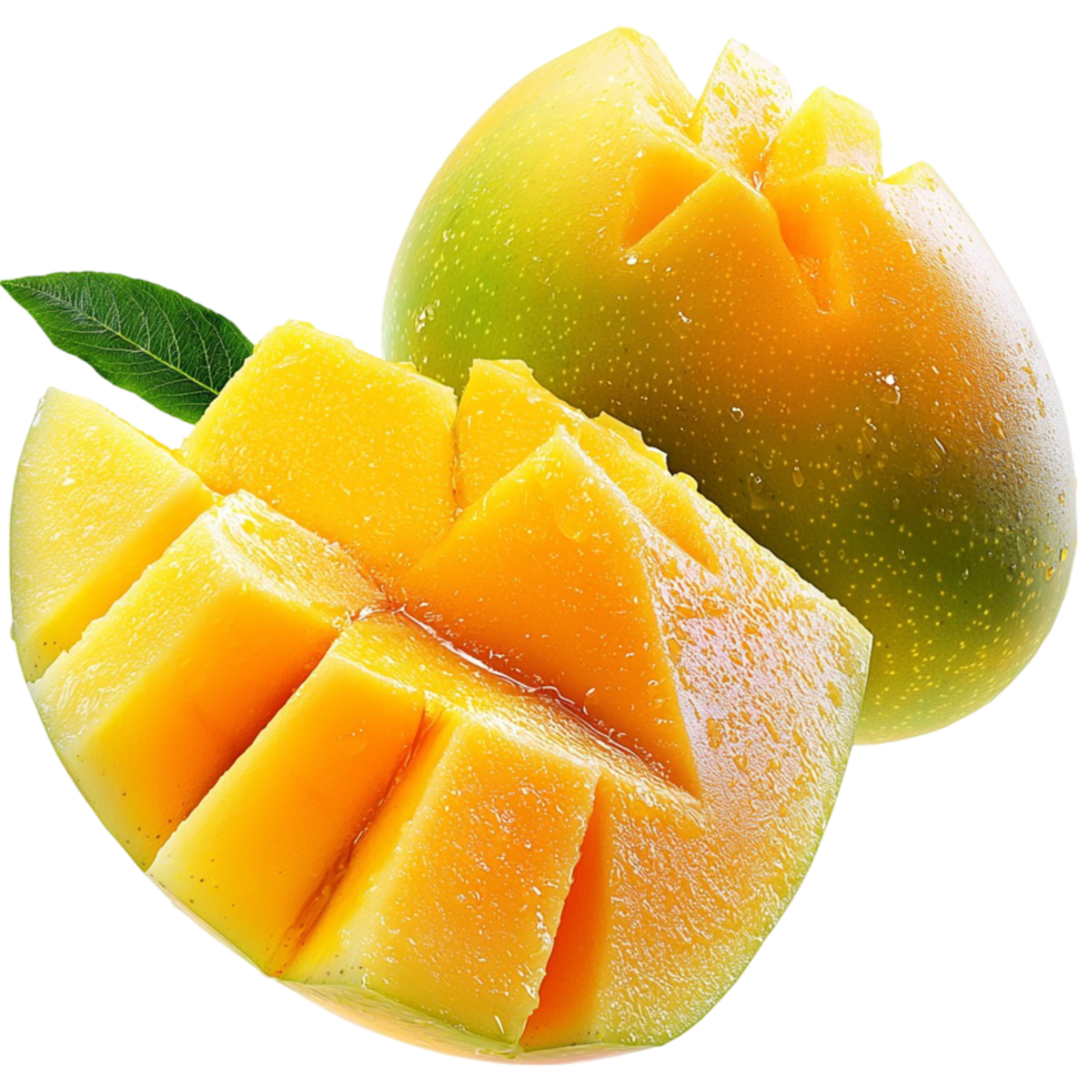 Juicy ripe mango a cut showing its golden flesh png