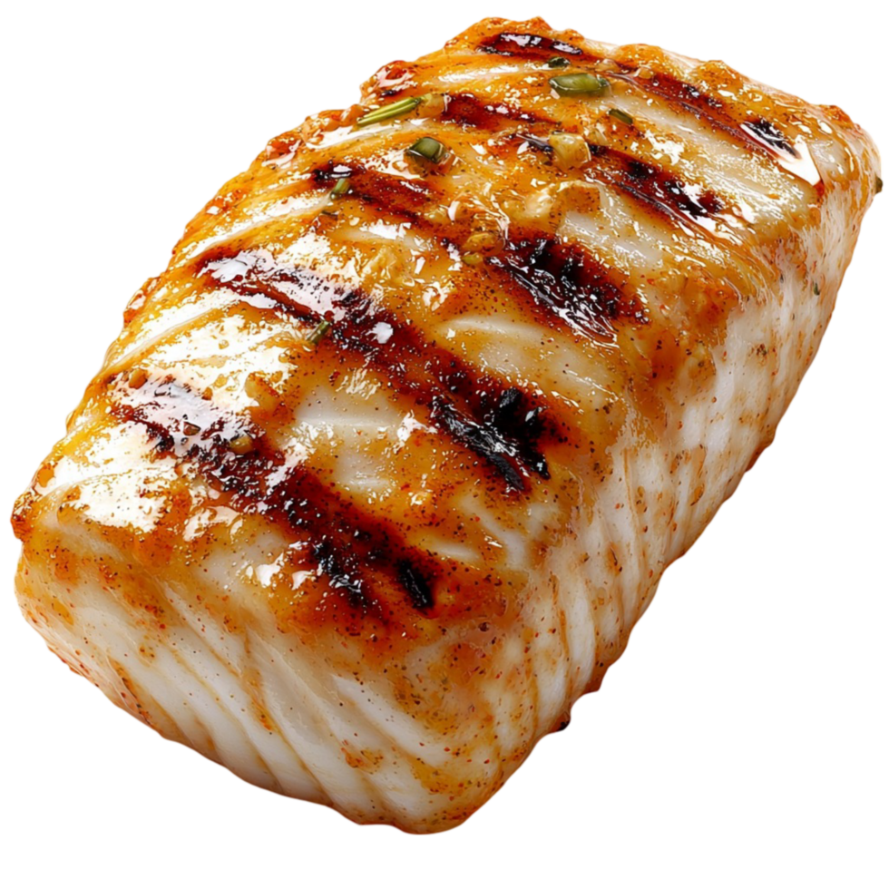 Perfectly grilled fish fillet golden grill marks juicy texture png