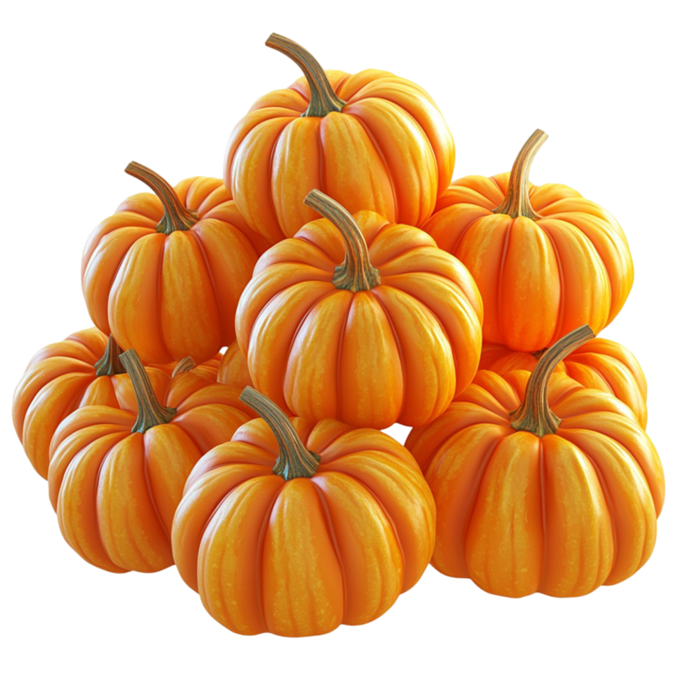Pile of orange pumpkins arranged in a beautiful autumn harvest display png