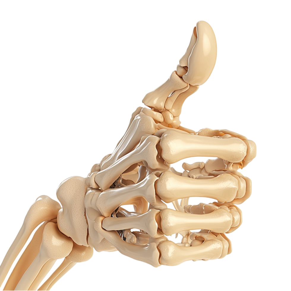 Skeletal h making a thumbs up gesture realistic bone structure png