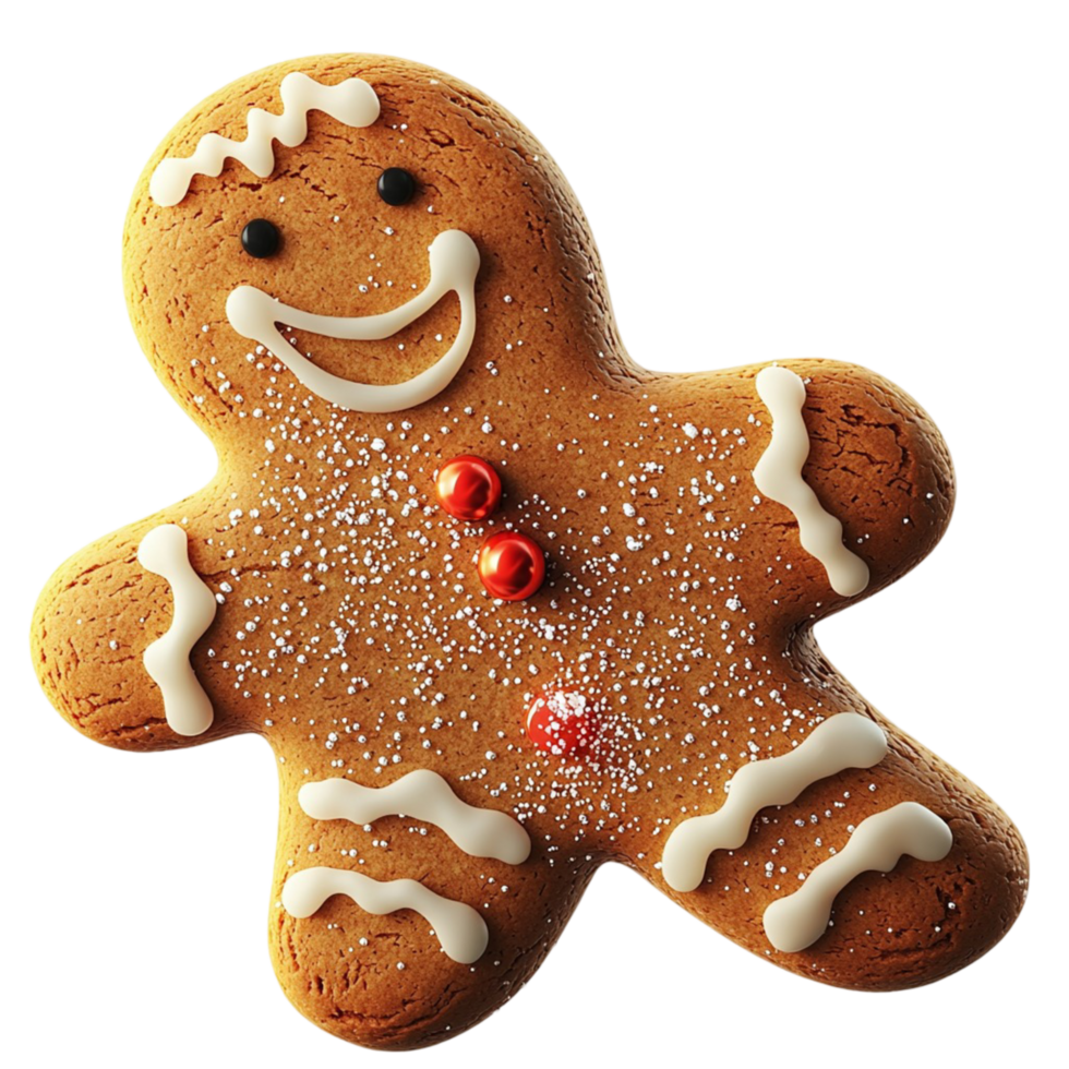 Smiling gingerbread man cookie decorated icing cy buttons png