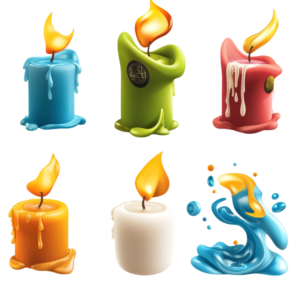 Colorful melting cles flickering flames in differentistic shapes png
