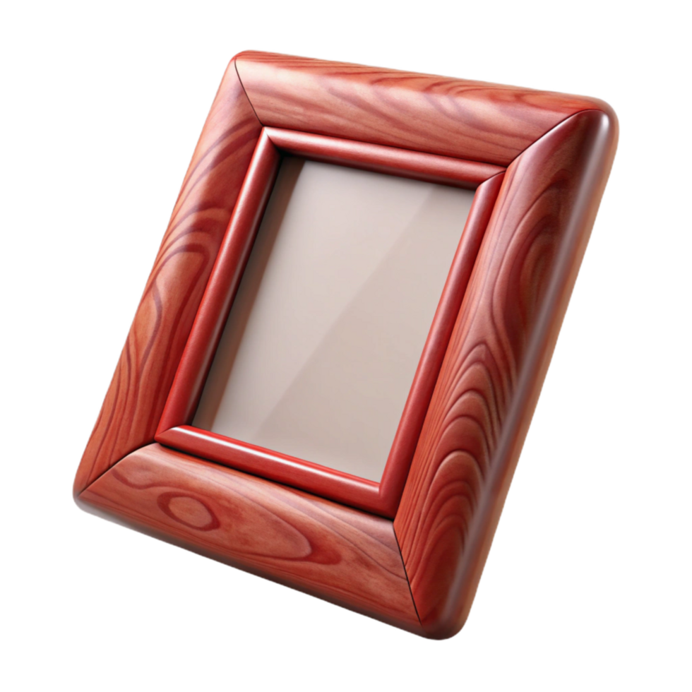 serene contemporary Polished Cherry Wood Picture Frame Front View Transparent Background high resolution png