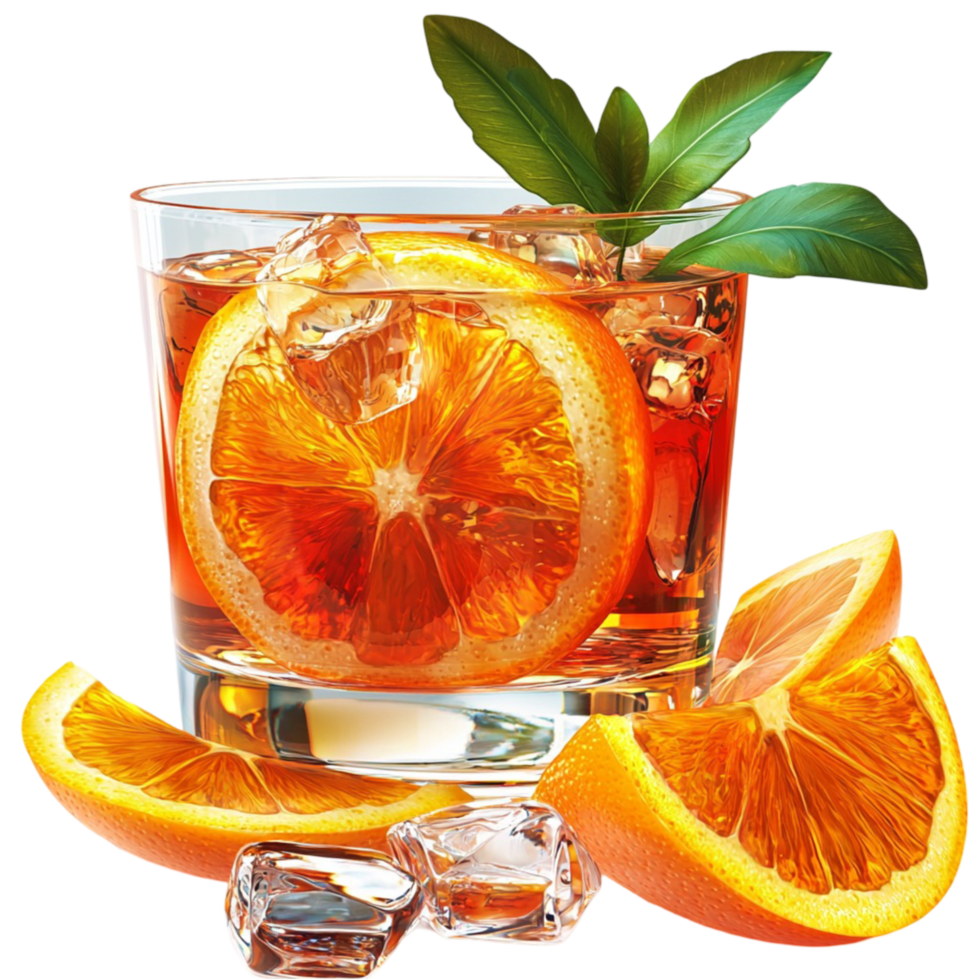 Reing cocktail ice cubes orange slices in a glass png