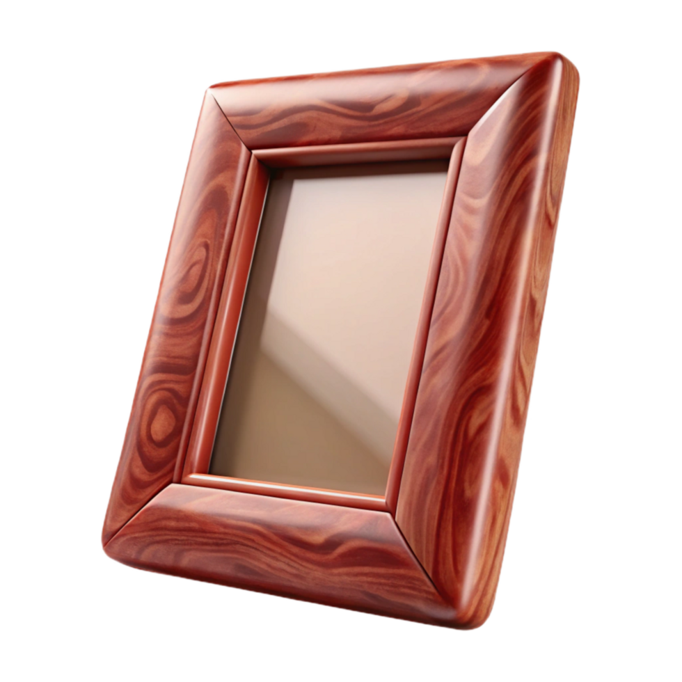 beautiful minimalist Polished Cherry Wood Picture Frame Front View Transparent Background authentic png