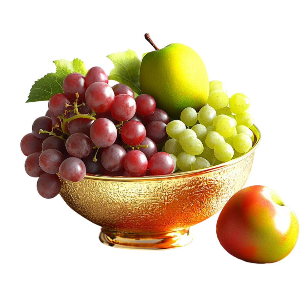 glass bowl brimming green grapes pears a red apple png