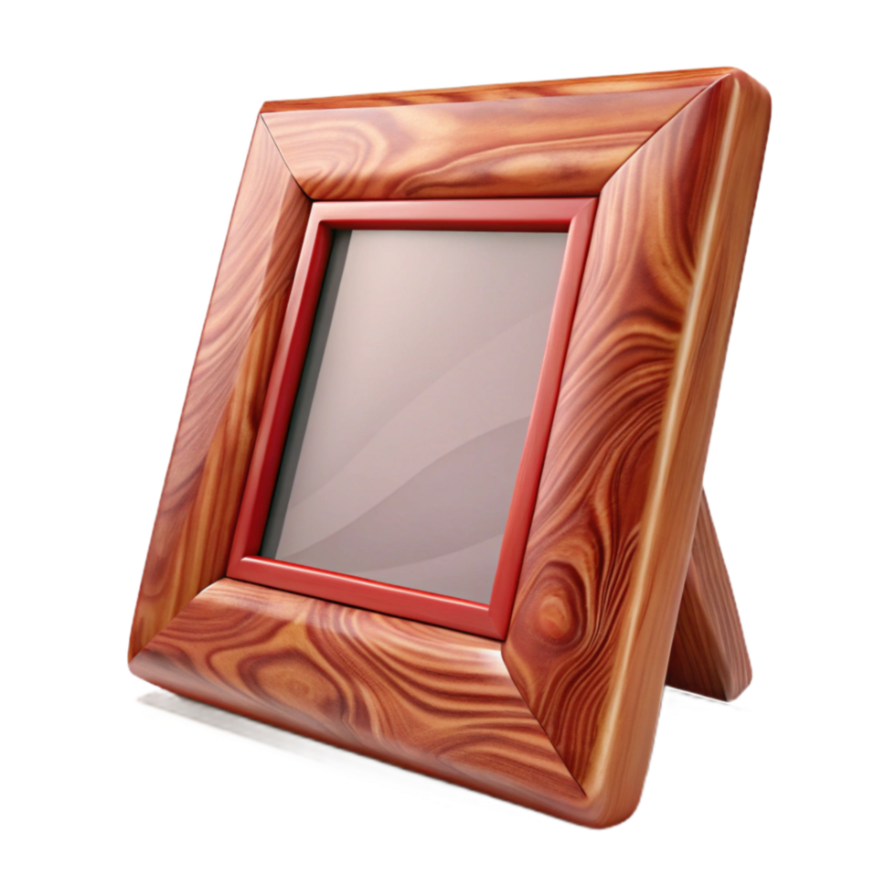 elegant classic Polished Cherry Wood Picture Frame Front View Transparent Background professional png