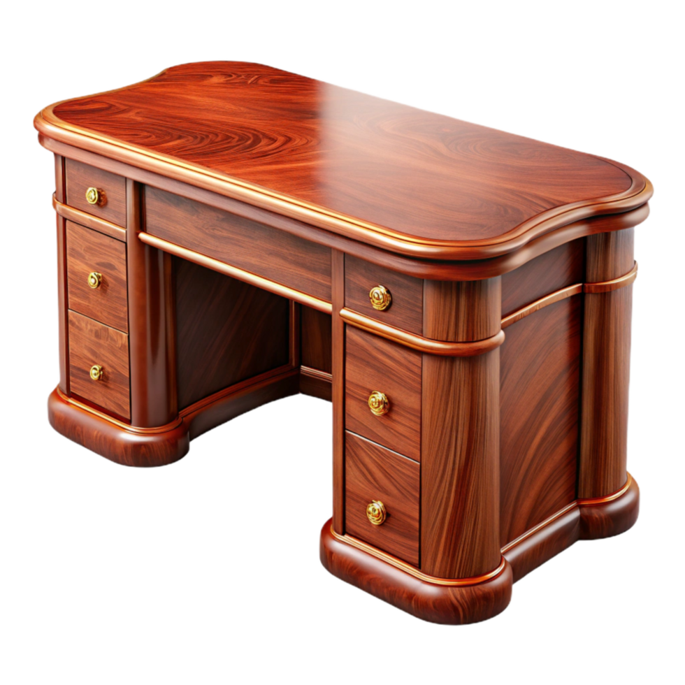 elegant traditional Polished Mahogany Wood Desk Isolated png