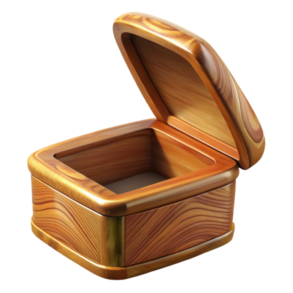 impressive modern Polished Oak Wood Box Open Lid Transparent Background exclusive png