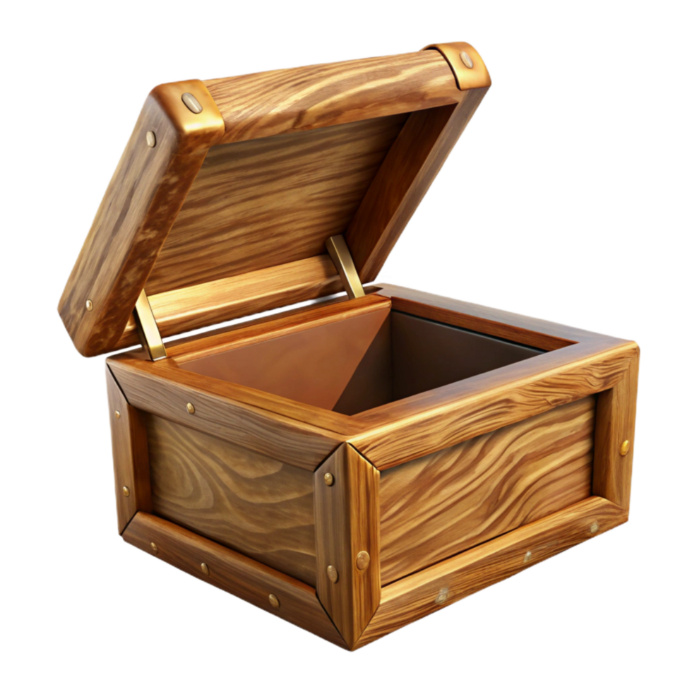 wonderful modern Polished Oak Wood Box Open Lid Transparent Background detailed png