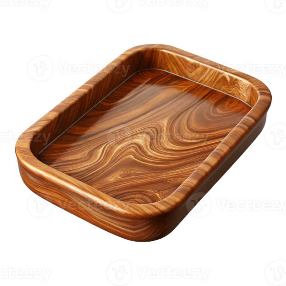 impressive modern Polished Walnut Wood Tray Top View Transparent Background high resolution png