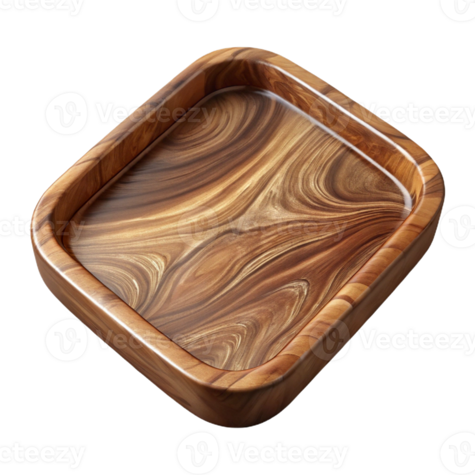 extraordinary artistic Polished Walnut Wood Tray Top View Transparent Background authentic png