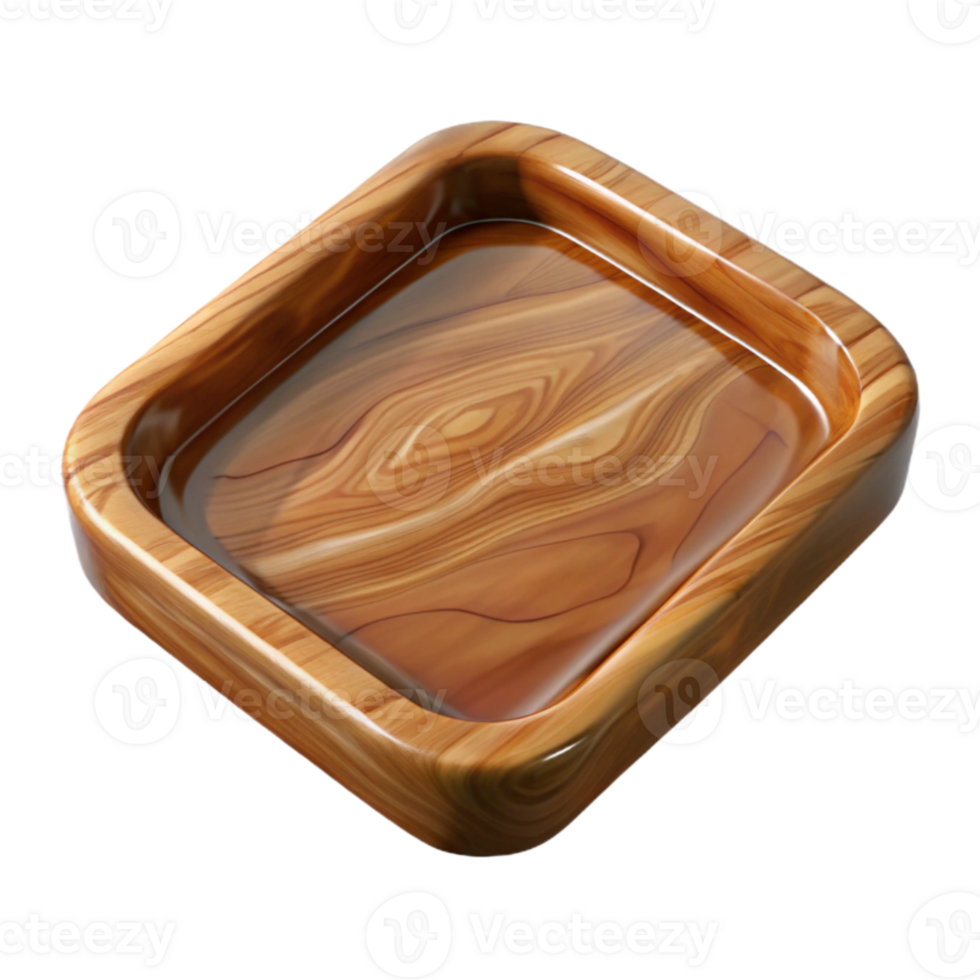 elegant artistic Polished Walnut Wood Tray Top View Transparent Background original png