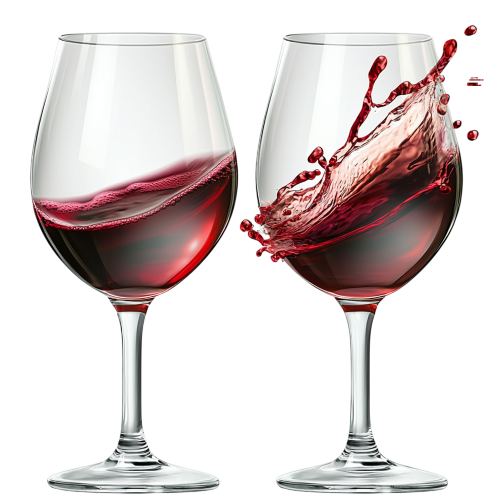 Two glasses of red wine a splash effect in mid air png