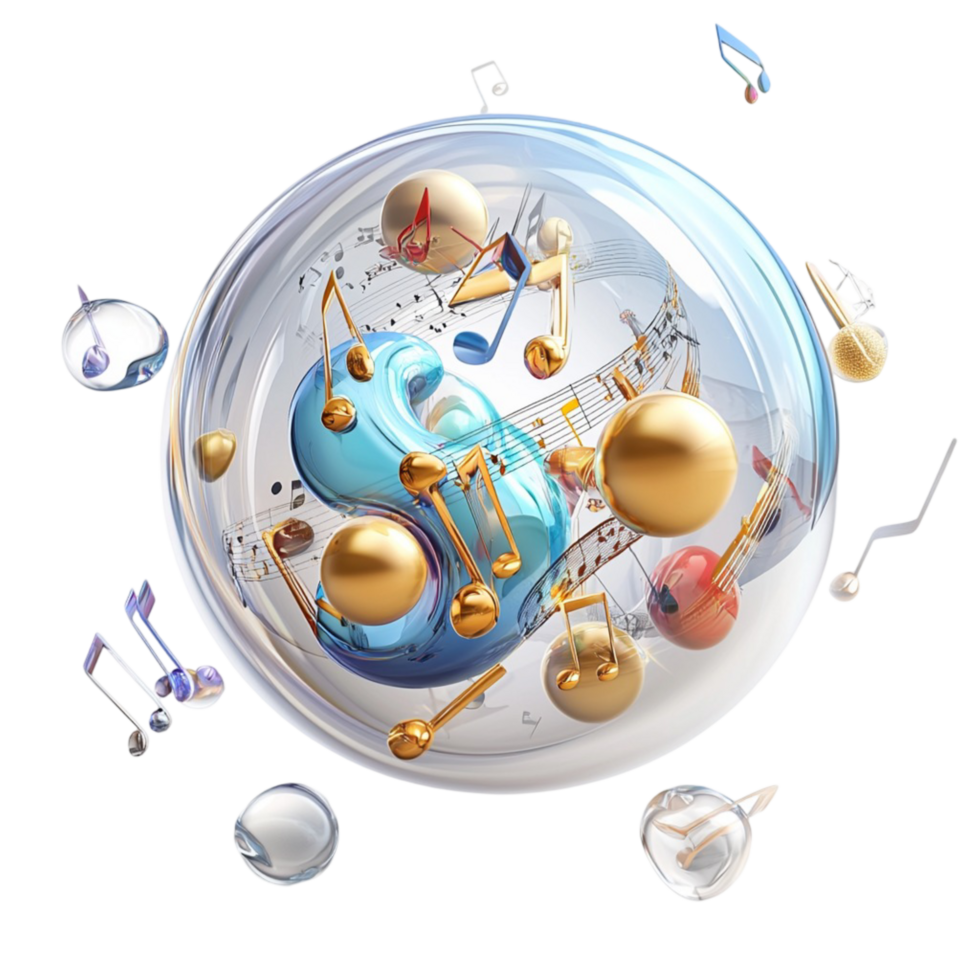 sphere filled floating musical notes orbs png