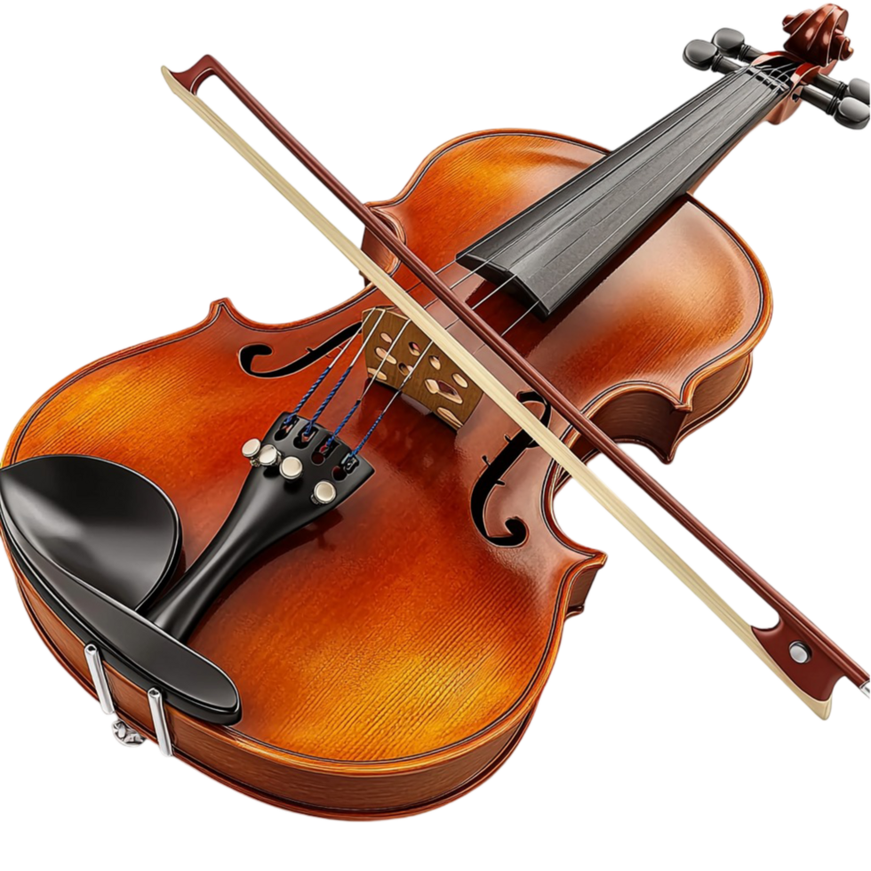 wooden violin a bow placed across the strings png