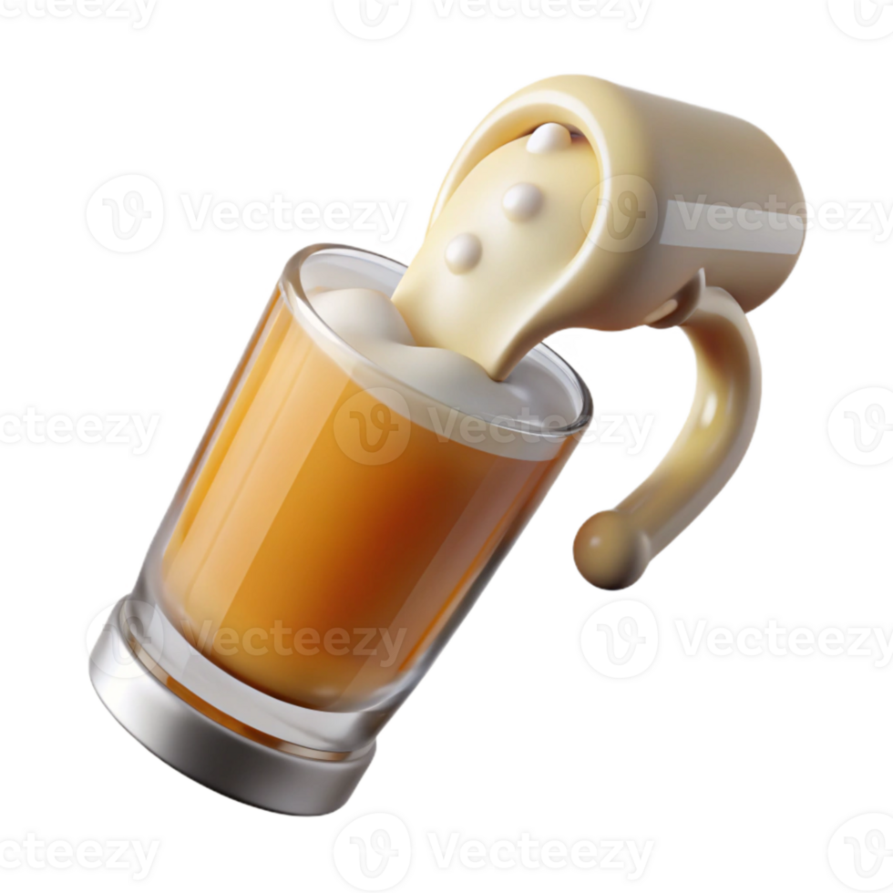 dramatic modern Pouring Beer Into Glass with Splash Transparent Background original png