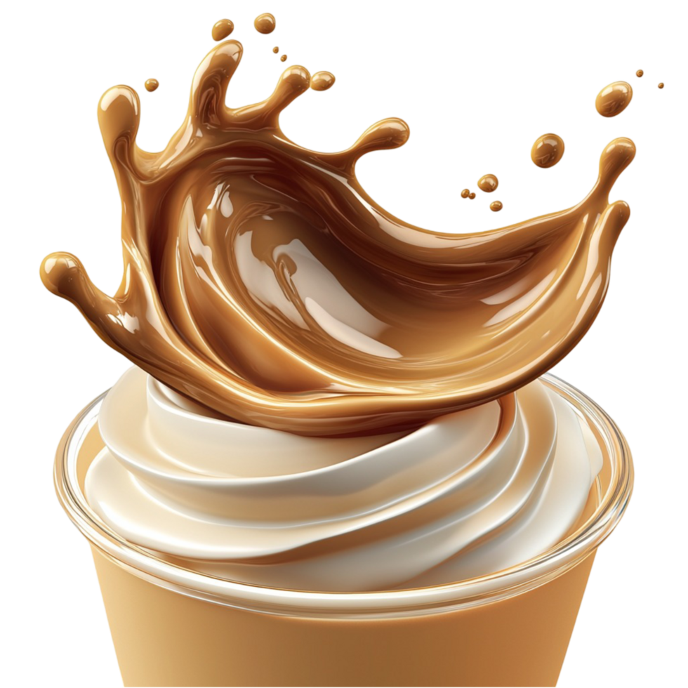 Splash of creamy chocolate swirling over a dessert cup png