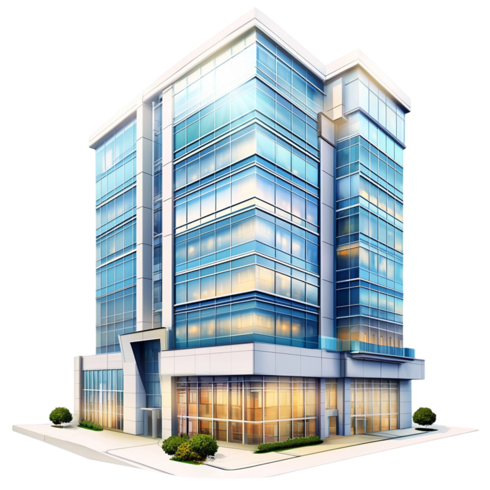 Tall glass office building a sleek blue reflective design png