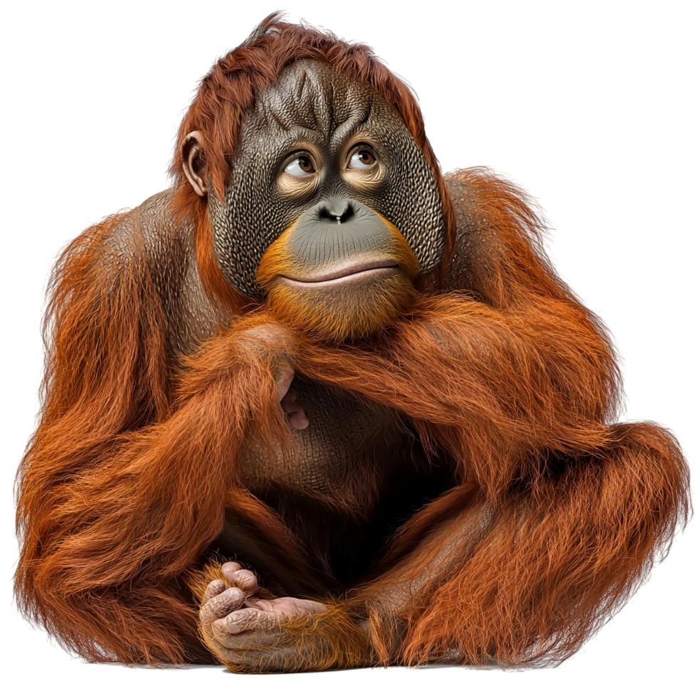 Thoughtful orangutan resting one arm raised in deep thinking png