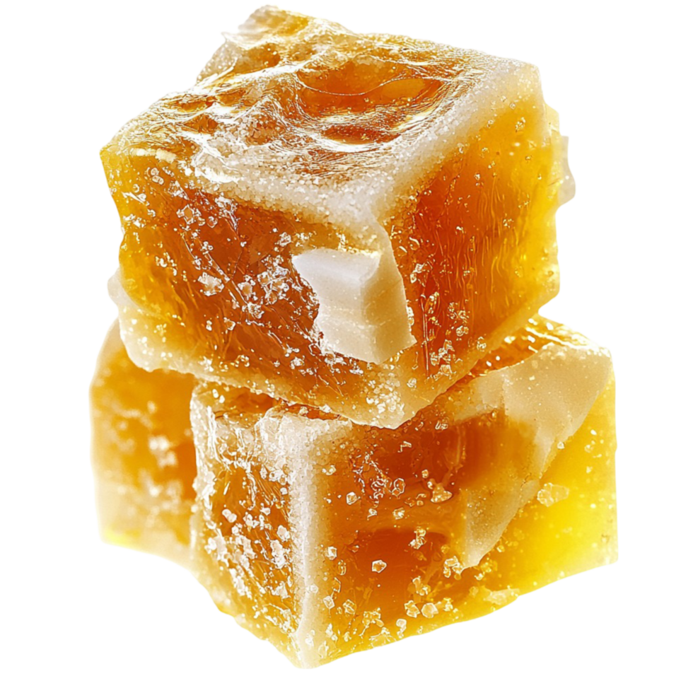 Golden honeycomb pieces a sticky texture png