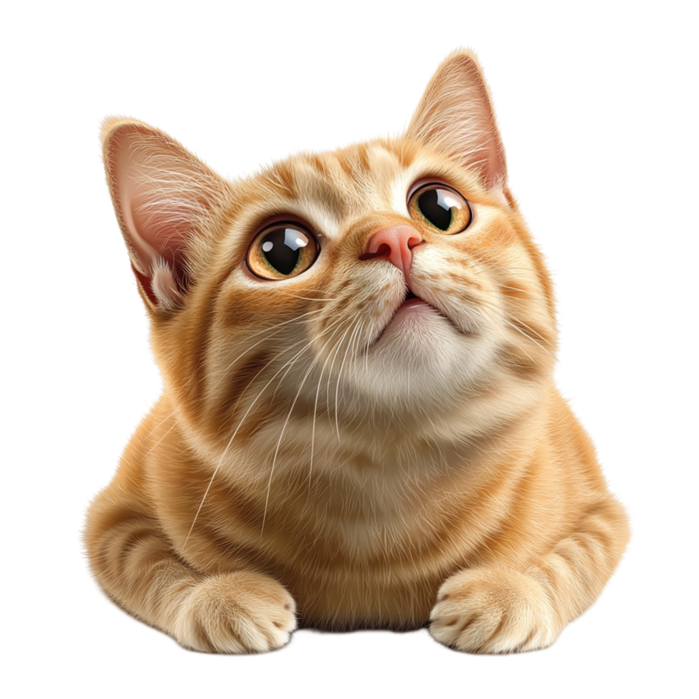 Adorable orange tabby cat gazing upwards big eyes png