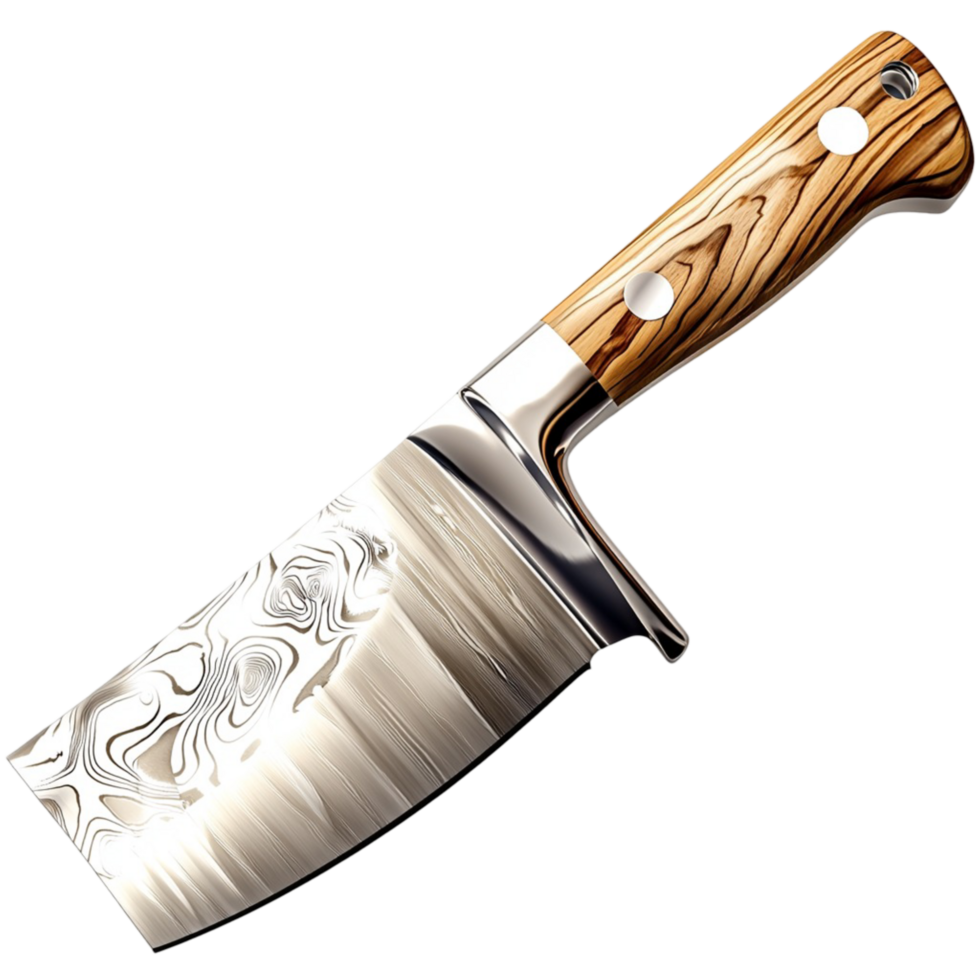 Sharp chef knife a detailed engraved blade wooden hle png