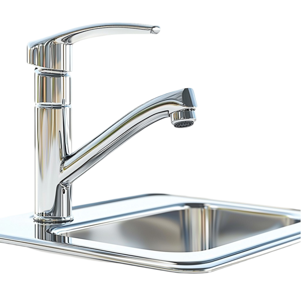 stainless steel kitchen faucet a sleek curved design a deep sink png