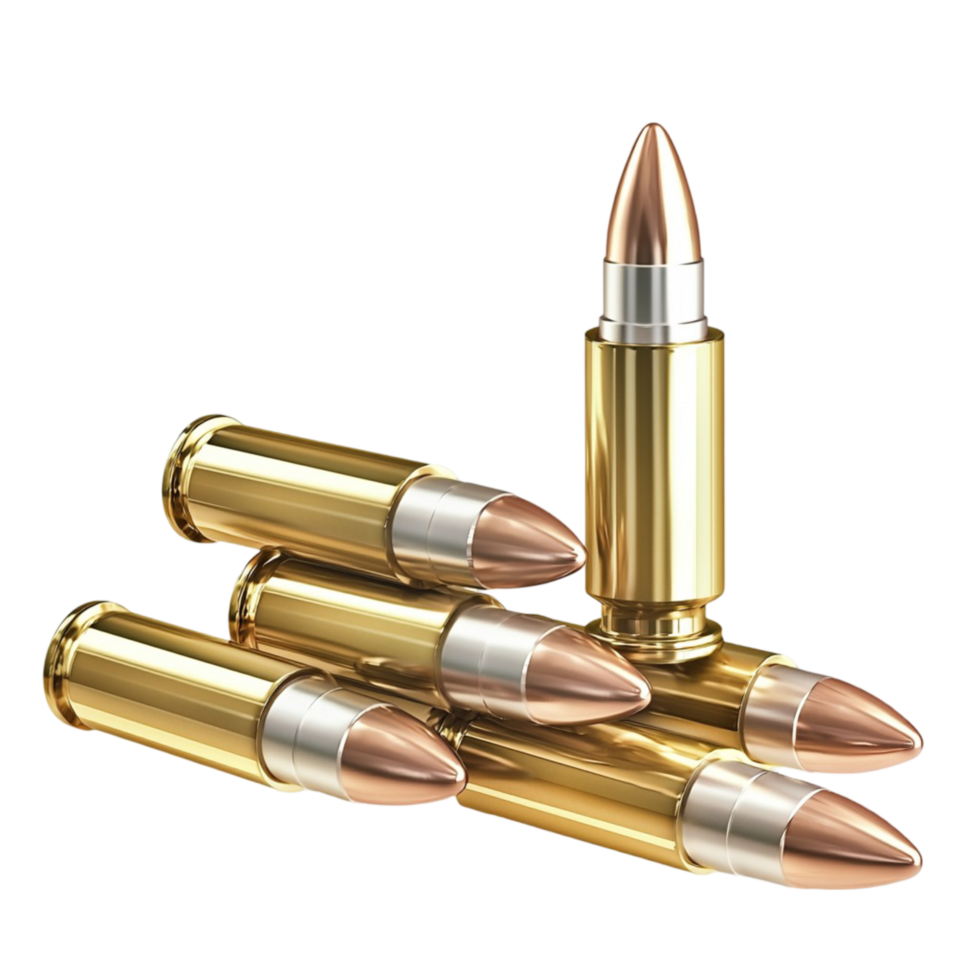 Shiny golden bullets pointed tips stacked in a neat pile png