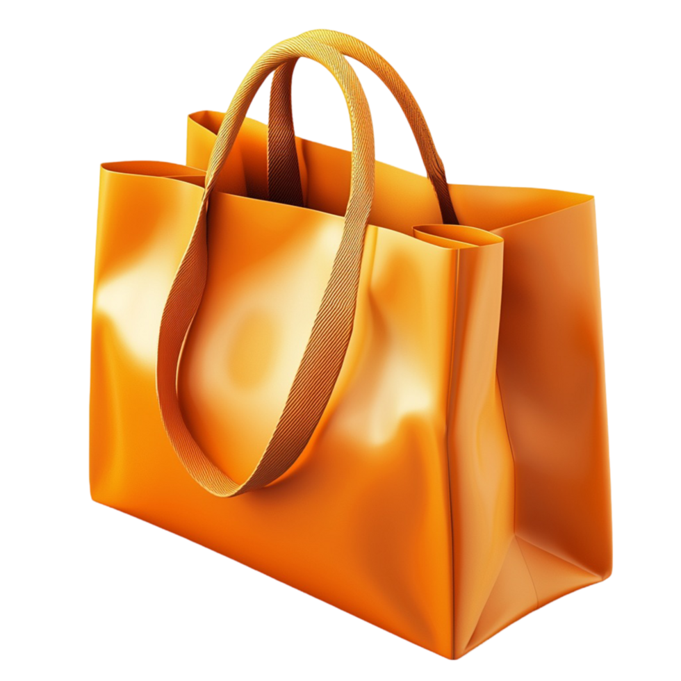 Glossy orange shopping bag curved hles fabric texture png