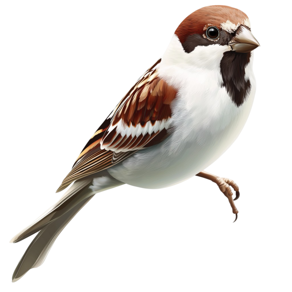 Small brown white sparrow perched delicate feathers png