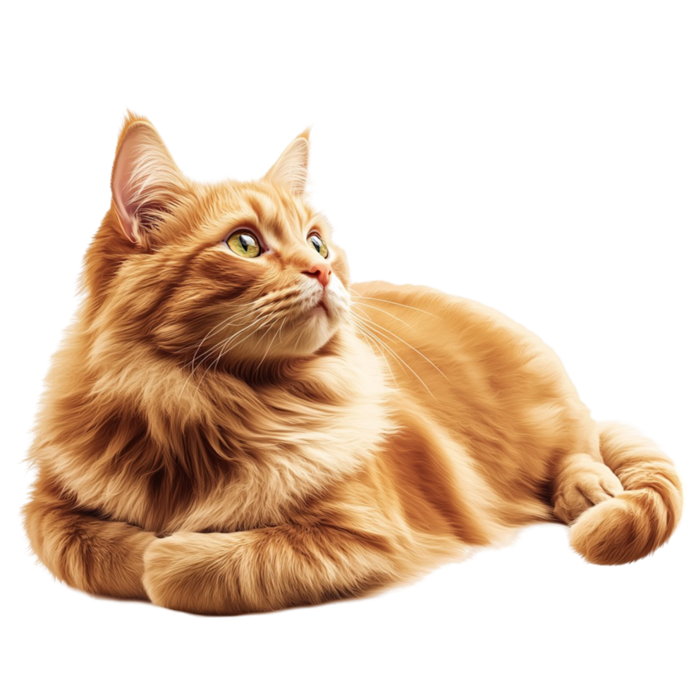 Fluffy ginger cat lying down wellgroomed fur png