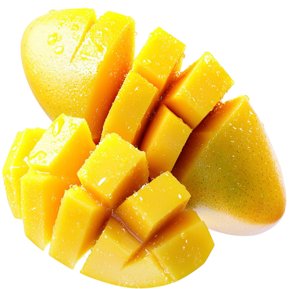 Juicy ripe mango cut into neat cubes a vibrant yellow color png