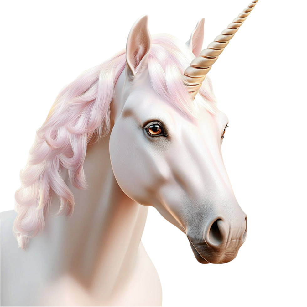 white unicorn a golden horn flowing pink mane png