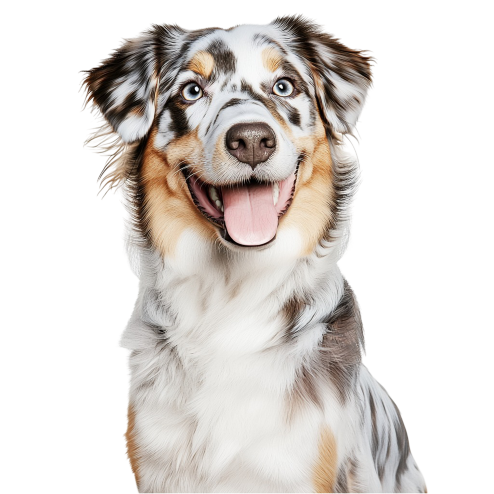 Happy Australian Shepherd dog a fluffy coat eyes png