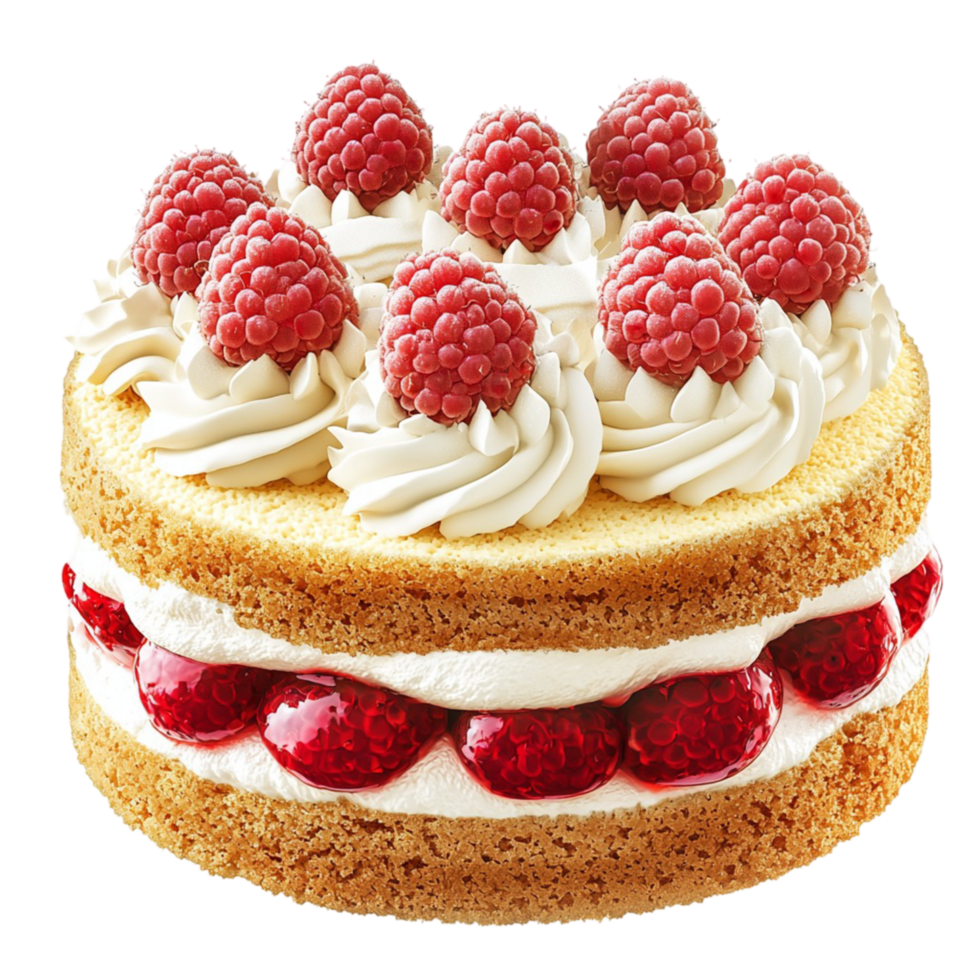 layered raspberry cake topped cream red berries png
