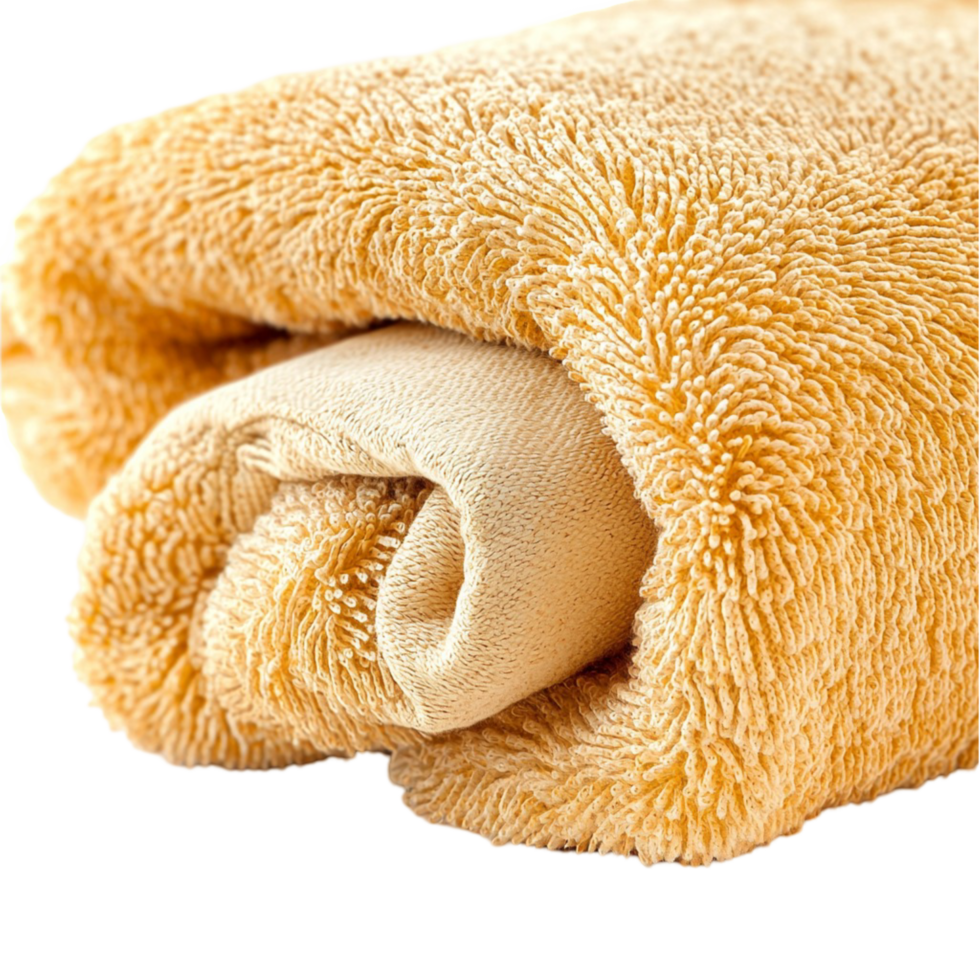 plush yellow towel neatly rolled a thick cozy texture png
