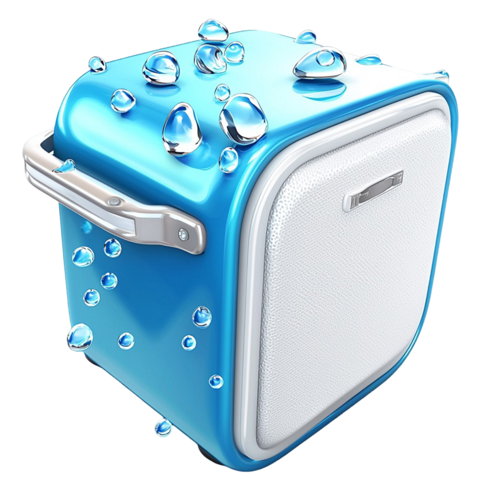 Waterproof blue cooler covered in water droplets png
