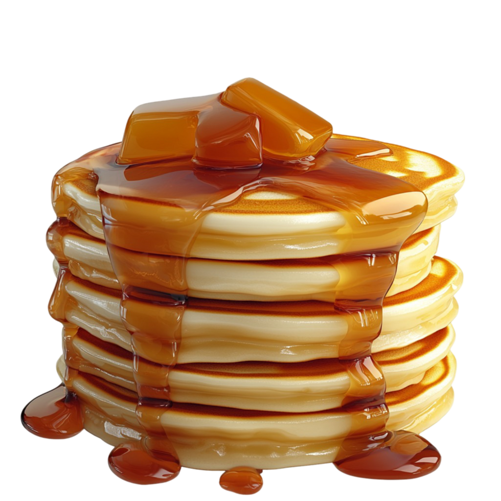 Stack of fluffy pancakes drizzled caramel syrup png