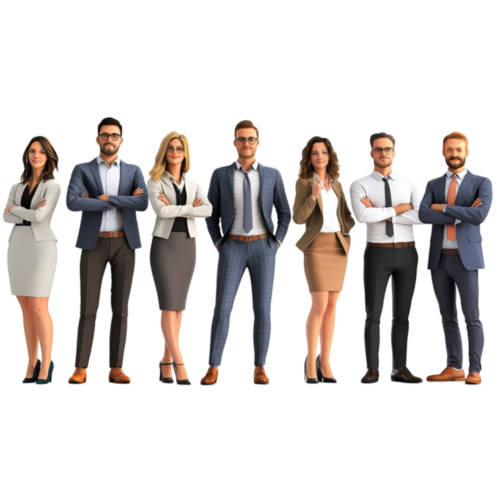 Group of professionals dressed formally sting in a row png