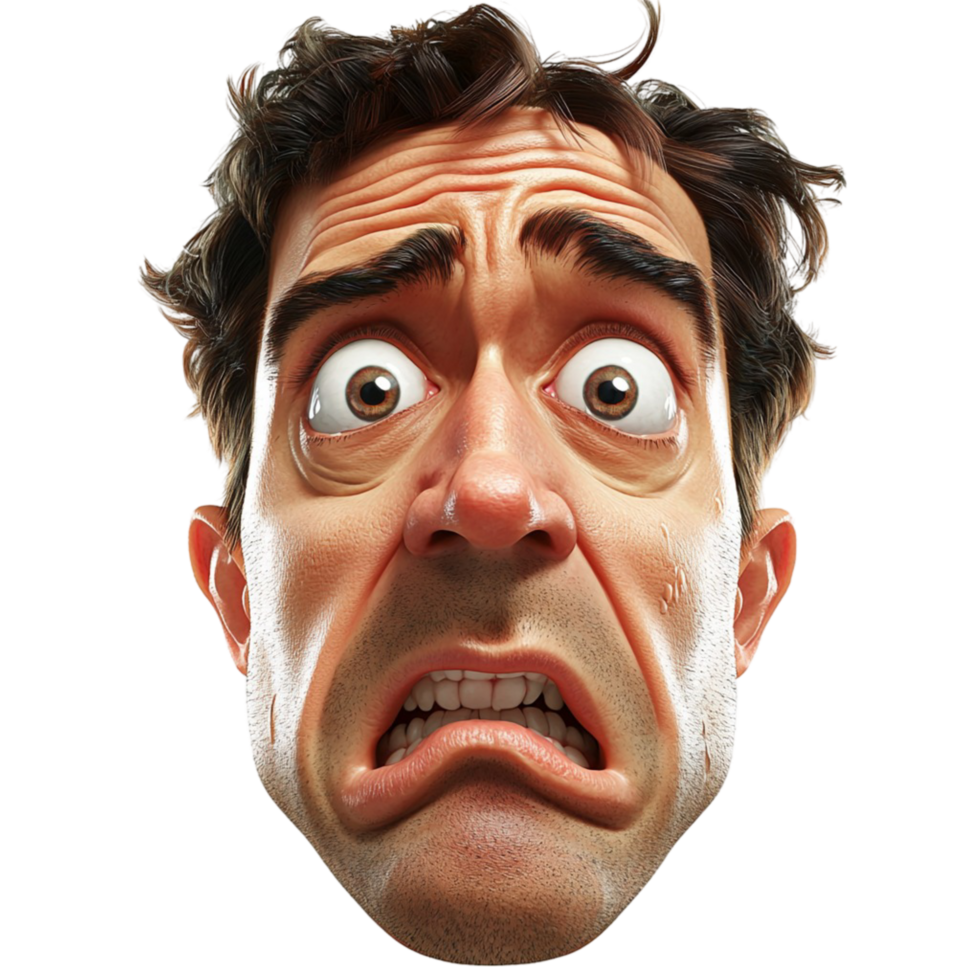 Man a shocked exaggerated facial expression of worry png