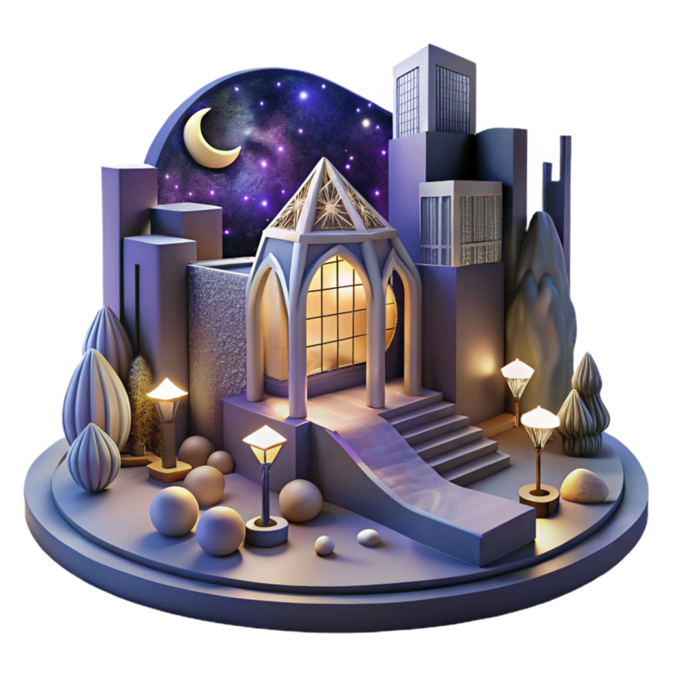 elegant contemporary Public Art Installation Night View Cutout Element premium png