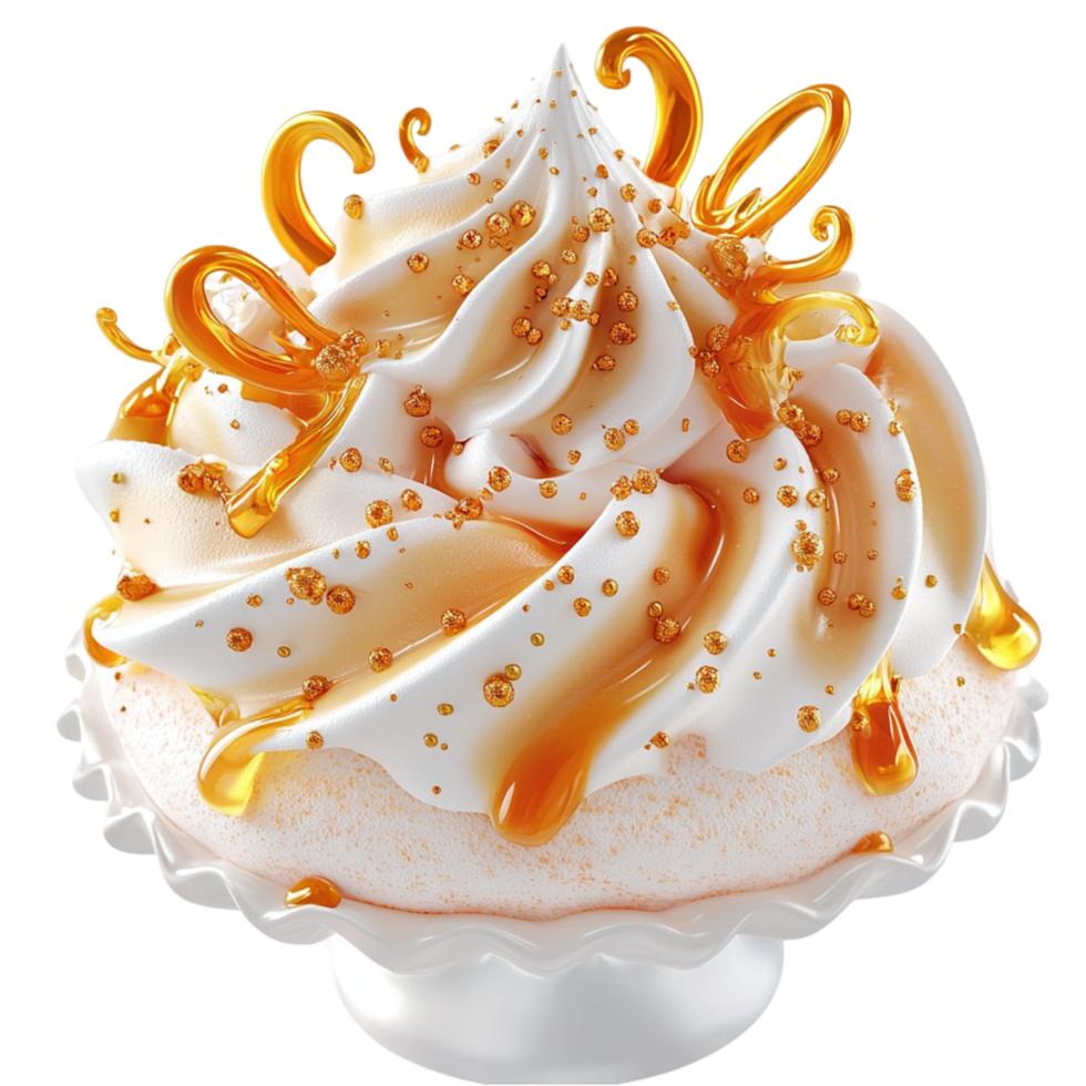 Whipped cream dessert topped caramel drizzle sprinkles png