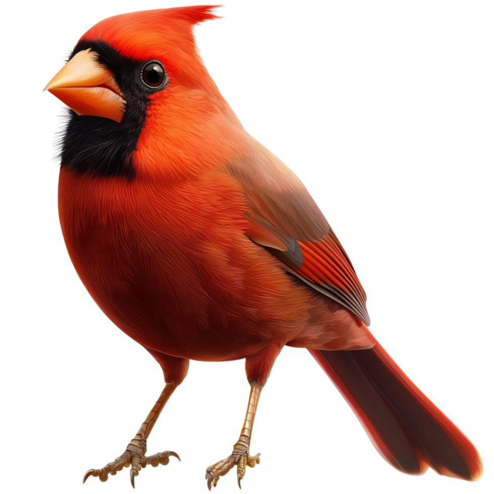 red cardinal bird perched feathers fluffed png