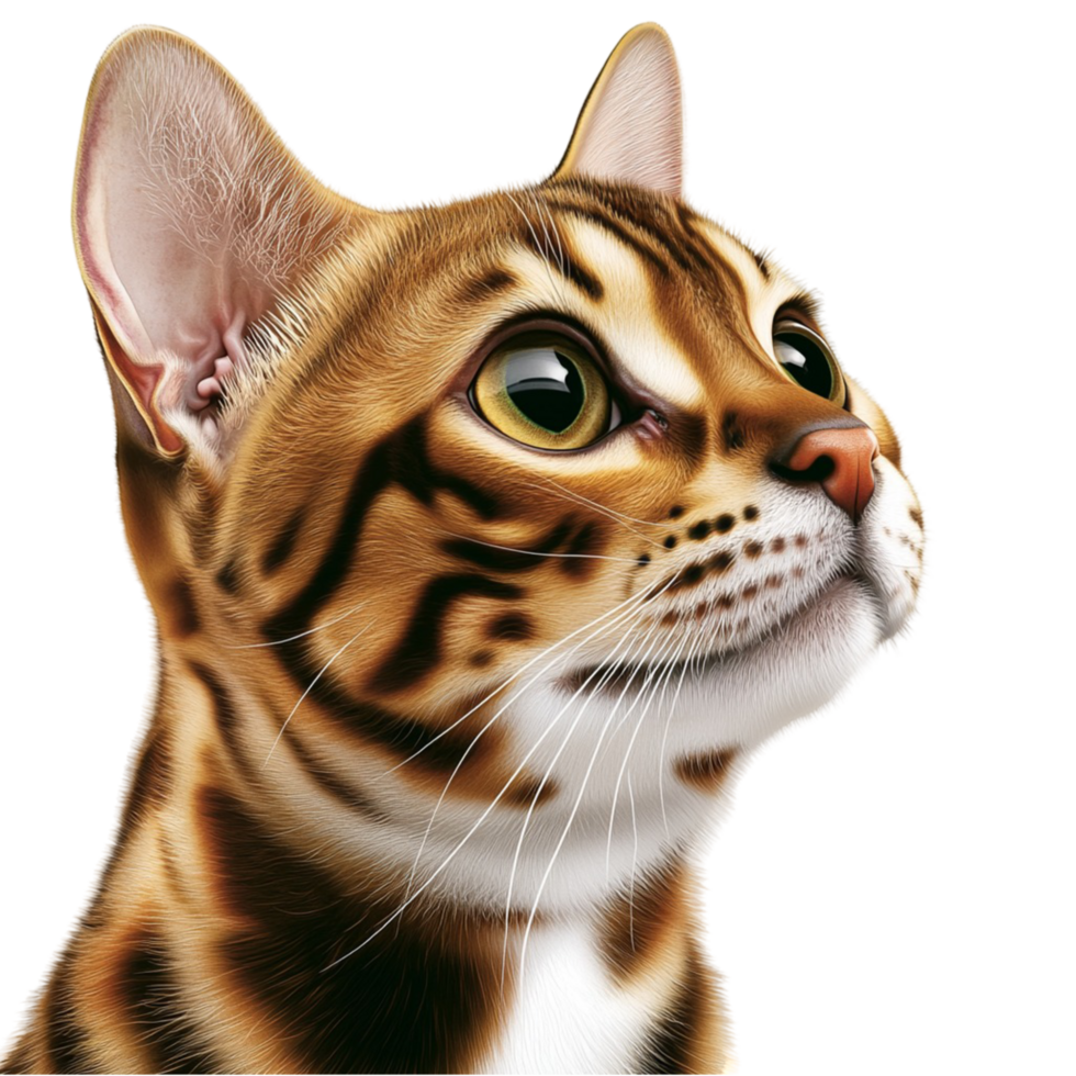 Bengal cat spotted fur gazing upwards png