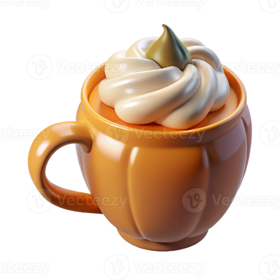 vibrant vintage Pumpkin Spice Latte with Whipped Cream Isolated png