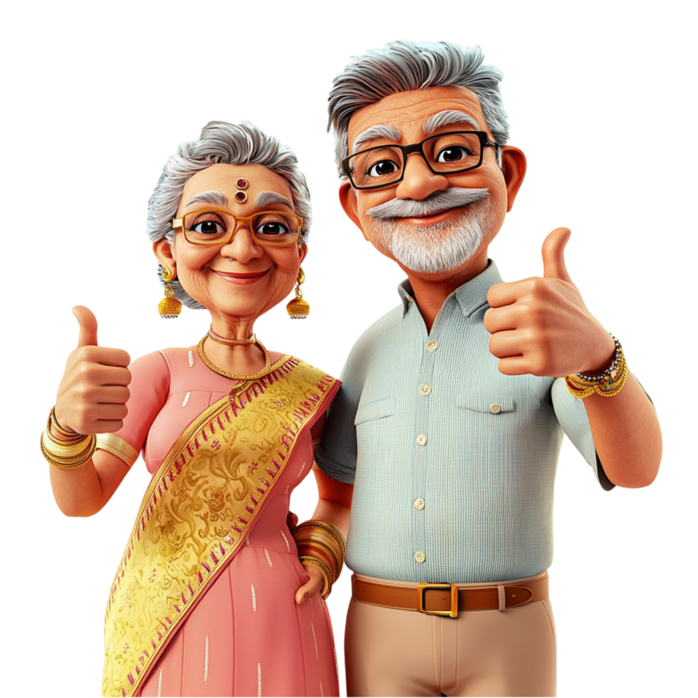 Elderly couple smiling giving a thumbs up joy png