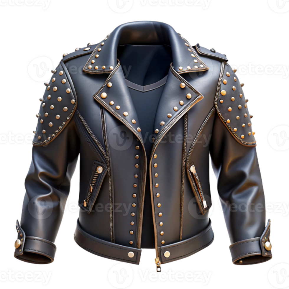 serene modern Punk Rock Leather Jacket Back View Transparent Background premium png