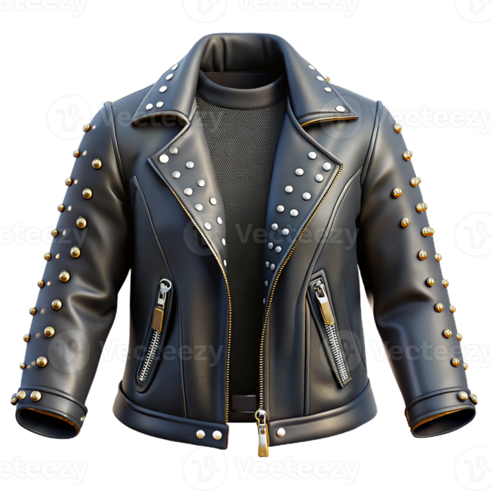 impressive artistic Punk Rock Leather Jacket Back View Transparent Background professional png